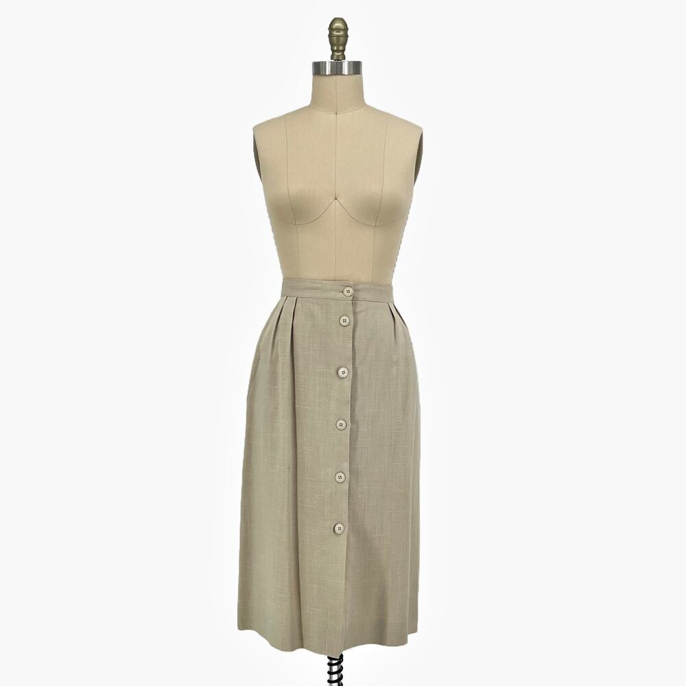Vintage 70s/80s Jones New York Beige Linen Button Front Midi Skirt Large - Picture 2 of 10